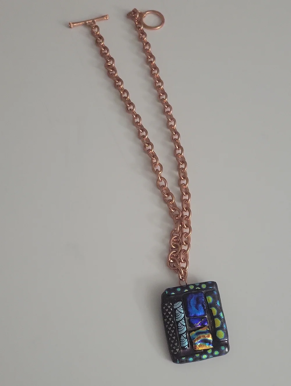 NWOT Dichroic Glass  Rose Goldtone Chain Necklace B